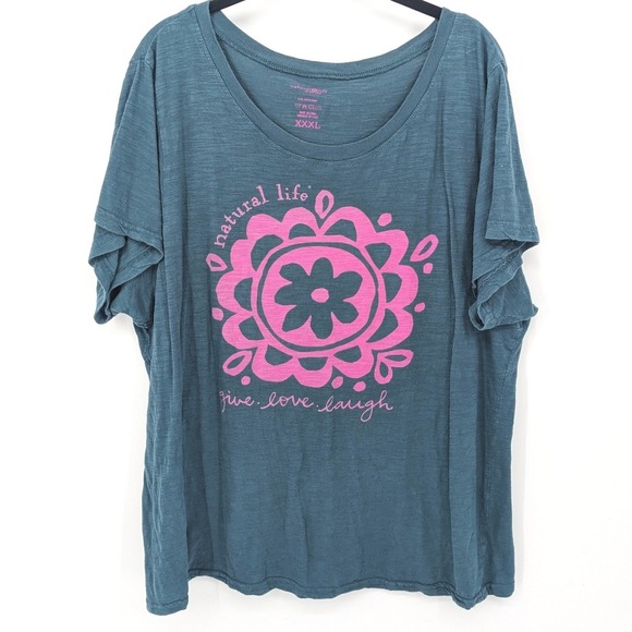 NATURAL LIFE Tops - Natural Life T Shirt Women's XXXL Teal Green Graphic Short Sleeve Casual Top